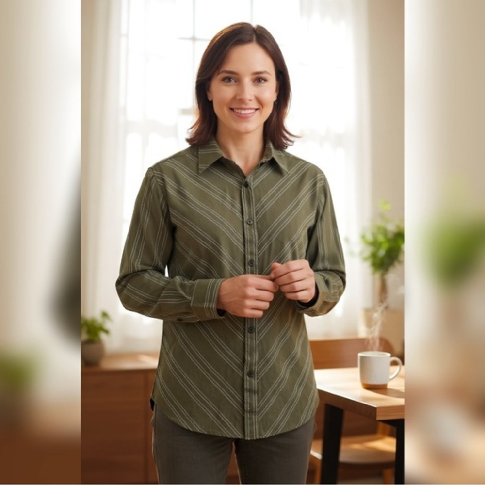 Claiborne Olive Green Plaid Shirt
